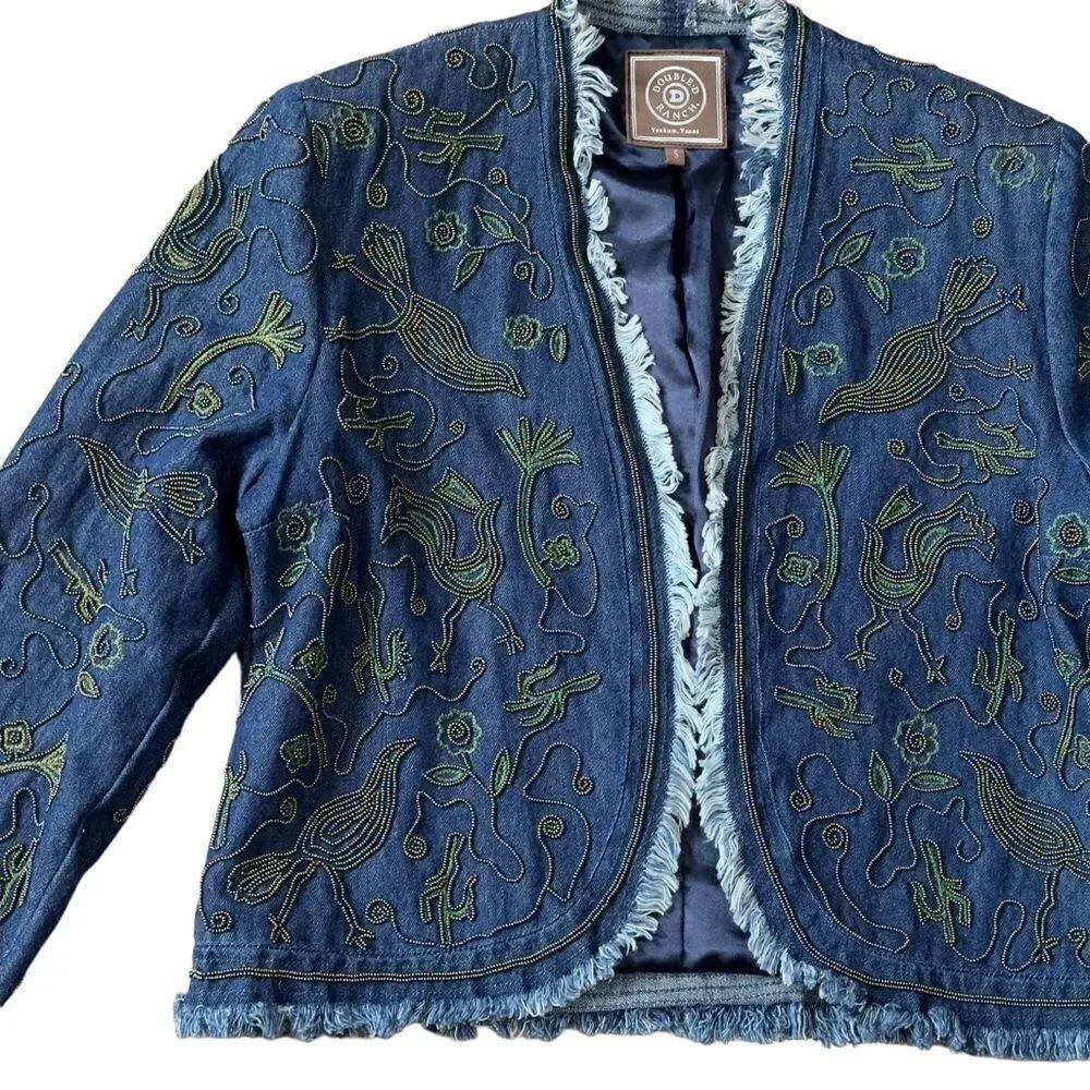 Double D Ranch Beaded Fringed Open Denim Jacket SMALL - Picture 4 of 16